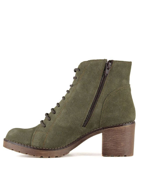 Khaki Suede Lace-Up Ankle Boot