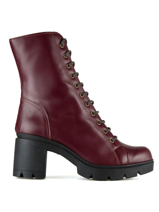 Burgundy Leather High-Heeled Ankle Boot