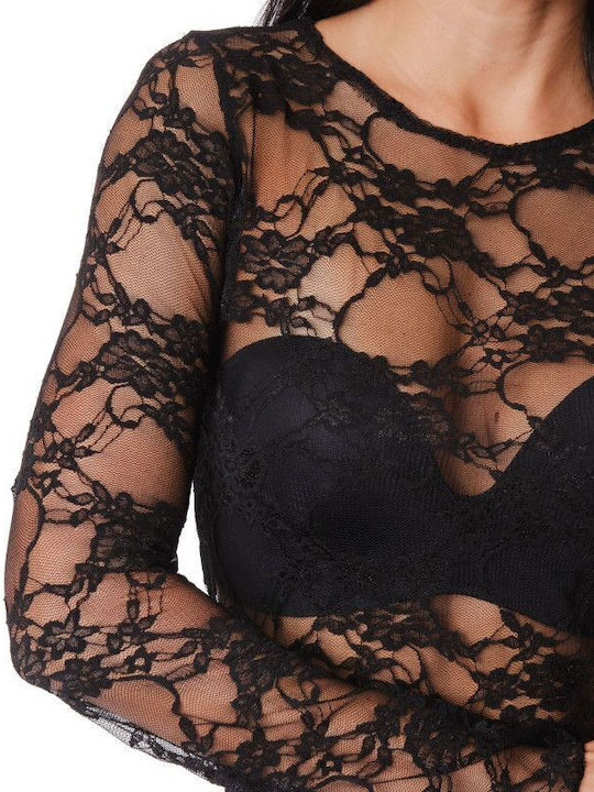 Sommer Maxi Abendkleid mit Spitze & Transparenz Schwarz