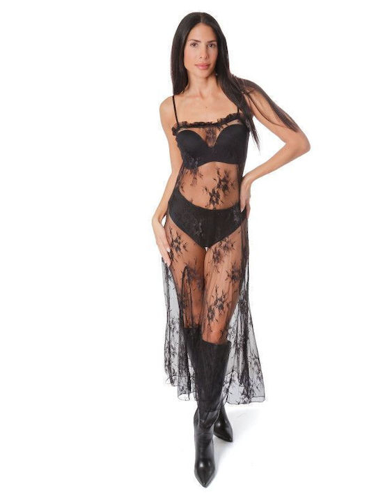 Schwarzes Spitzen-Midikleid ohne Ärmel