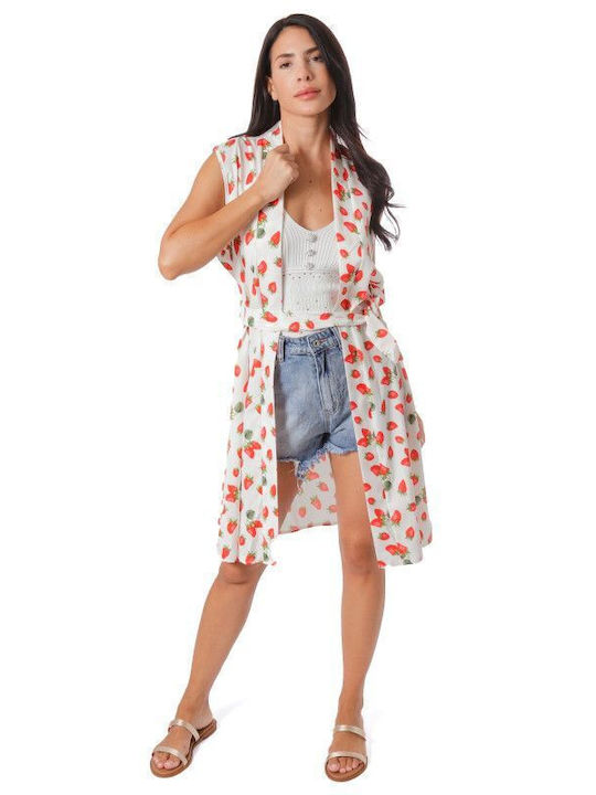 Weißes Midi-Kleid mit Kimono-Prints