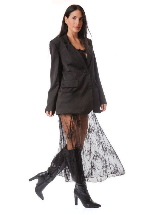 Schwarzes Spitzen-Midikleid ohne Ärmel