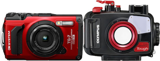 Olympus TG-7 & Olympus PT-059 Compact Φωτογραφική Μηχανή 12MP Οπτικού Ζουμ 4x με Οθόνη 3" και Ανάλυση Video 4K UHD Κόκκινη
