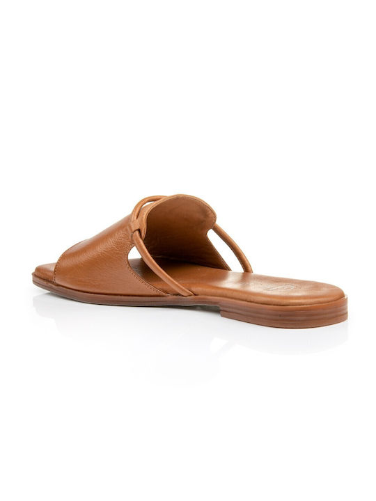 Boxer Leather Women's Flat Sandals in Tabac Brown Color