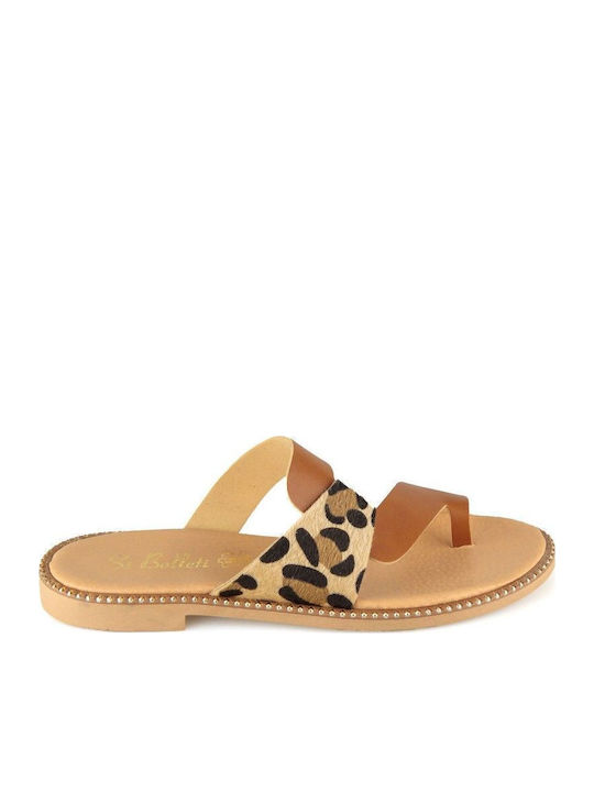 Camel Δερμάτινο Χειροποίητο Flat Σανδάλι Animal Print