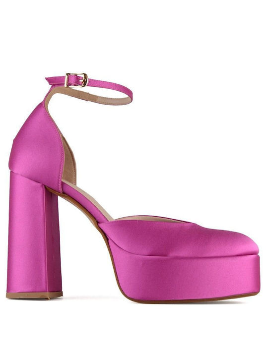 Fuchsia Satin Pump with Strap