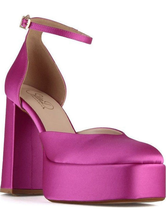 Fuchsia Satin Pump with Strap