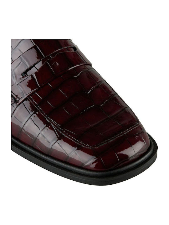 Quadratische Bordeaux Krokodil-Lack-Loafer Design