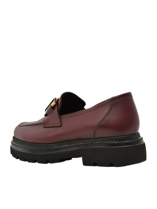 Leather Women's Moccasins in Burgundy Color