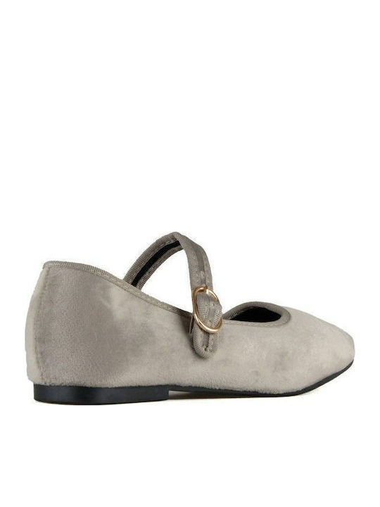 Graue Wildleder-Ballerina mit Riemen