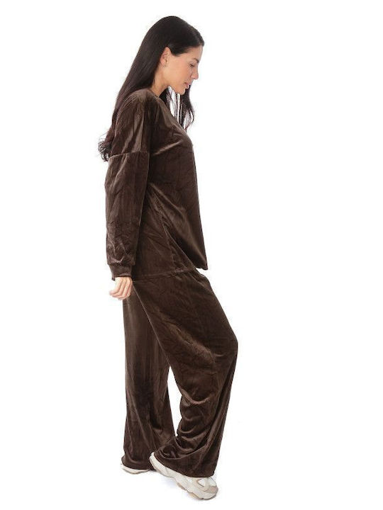 Brown Velour Tracksuit Set