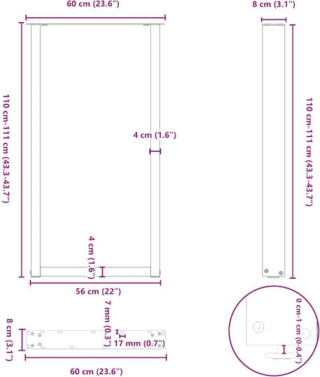 Vidaxl Coffee Table Legs U-Shaped 2 Pcs White 60x 110-111 Cm White