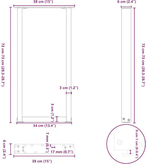 Vidaxl Coffee Table Legs U-Shape 2 Pcs Black 38x72-73 Cm Black