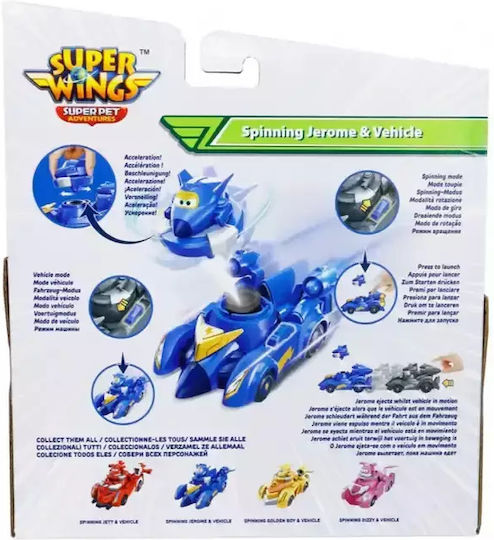 Just Toys Super Wings Super Pet Toy Car Spinning Jerome & Vehicle for 3++ Years