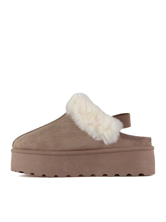 Women's Slippers with Fur Brown