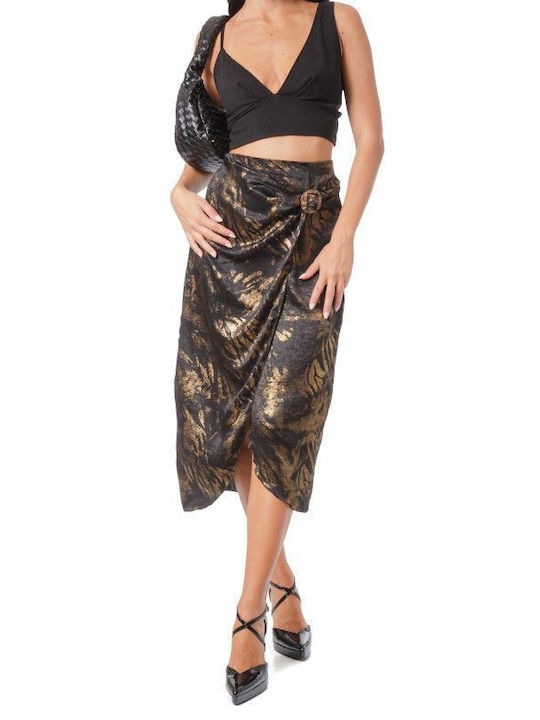 Black Midi Wrap Skirt Animal Print