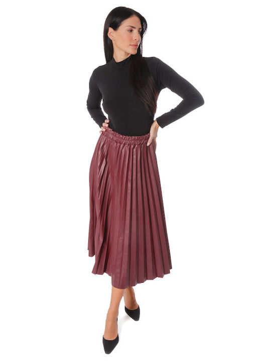 Burgundy Matte Pleated Midi Skirt