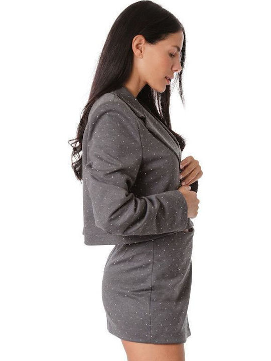Grey Set Skorts Cropped Blazer Strass