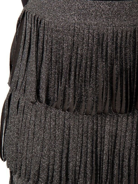 Silberne Glitzernde Midi-Fransenrock