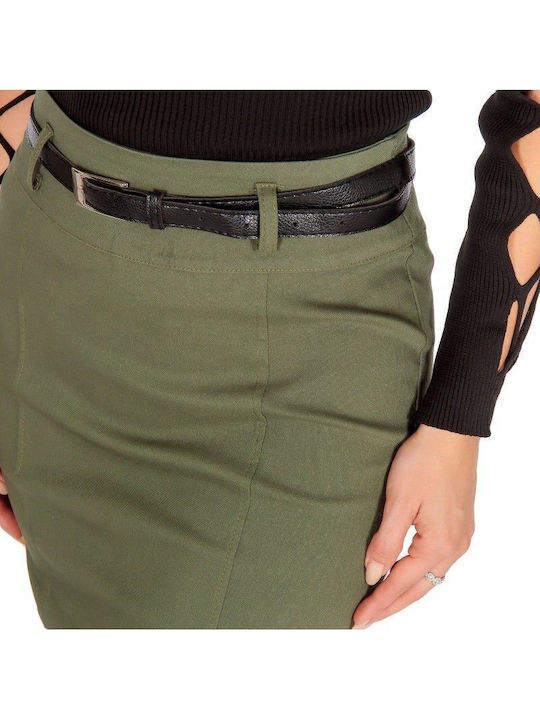 Khaki Minirock mit Gürtel