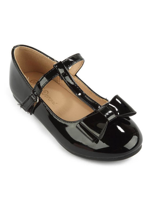 Kids Patent Leather Ballerinas with Hoop & Loop Closure Black