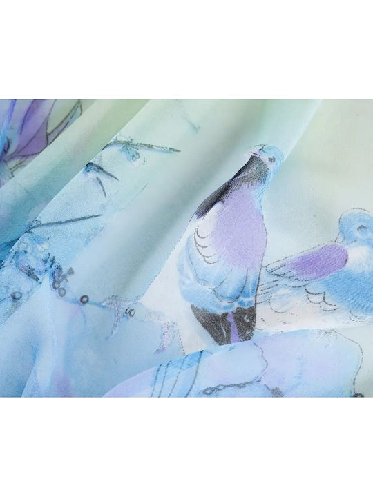 Signare Women's Scarf Bird Blossom Sky Blue