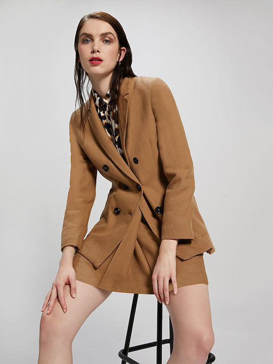 Wool Women's Camel Coat with Buttons