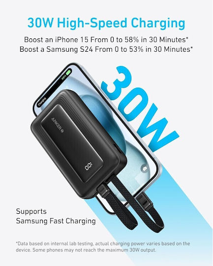 Anker Zolo Power Bank 10000mAh 30W με Θύρα USB-A και Θύρα USB-C Μαύρο