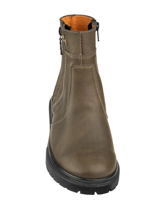 Leather Women's Ankle Boots Green