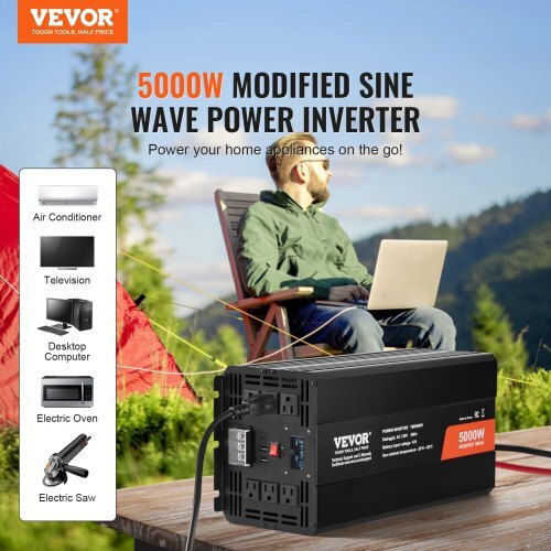 Vevor Inverter Αυτοκινήτου Τροποποιημένου Ημιτόνου 5000W για Μετατροπή 12V DC σε 230V AC
