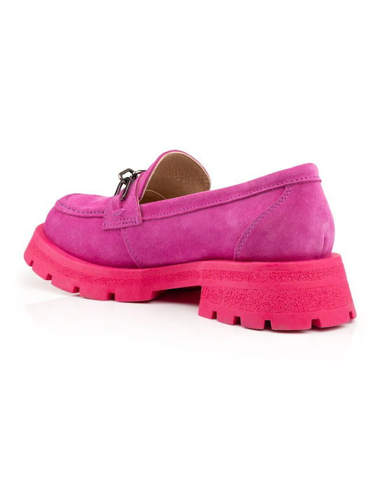 Boxer Leather Women's Loafers in Fuchsia Color