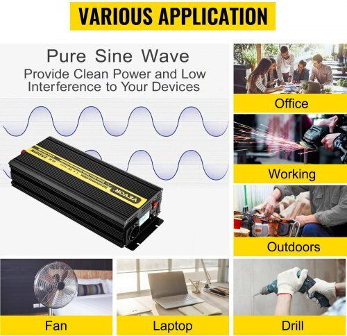 Vevor Car Inverter Pure Sinewave 2500W to Converter 12V DC in 230V AC