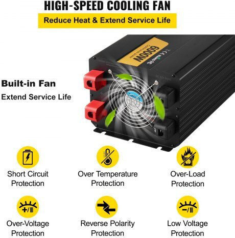 Vevor Inverter Αυτοκινήτου Τροποποιημένου Ημιτόνου 6000W για Μετατροπή 12V DC σε 230V AC