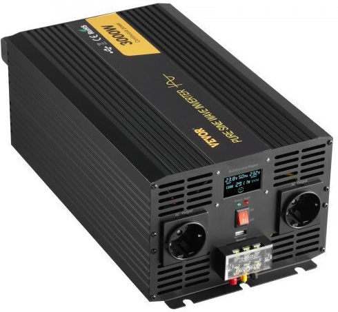 Vevor Inverter Αυτοκινήτου Καθαρού Ημιτόνου 3000W για Μετατροπή 12V DC σε 230V AC