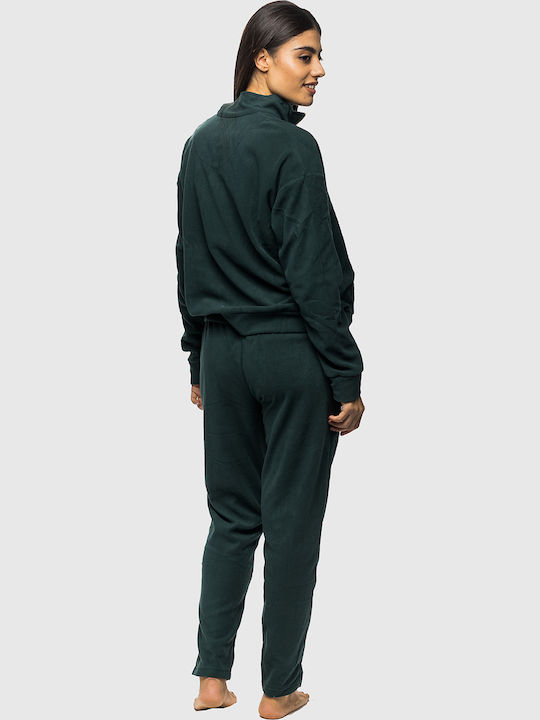 Noidinotte Γυναικεία Χειμερινή Fleece Homewear Φόρμα Πολυτελείας Φερμουάρ-fa8895b Κυπαρισσί