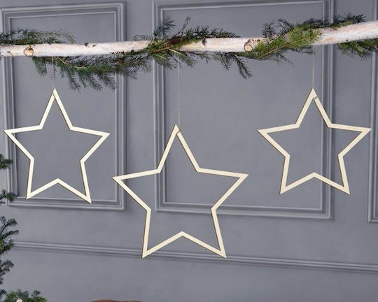 PartyDeco Weihnachtliche Dekorative Hängende Sterne Holz Gold 3Stück