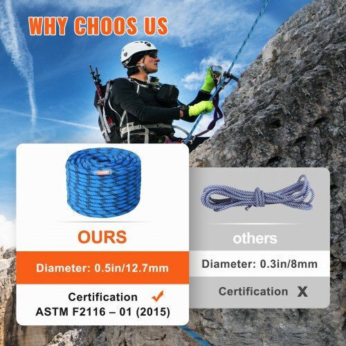 Vevor DSJLSLSXWS20TCLGSV0 Static Climbing Rope with Length 60.9m Blue
