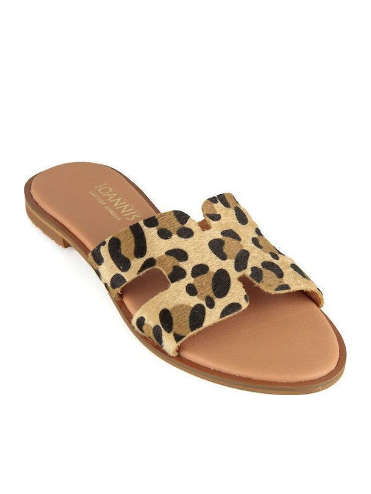 Leather Women's Flat Sandals in Brown Color