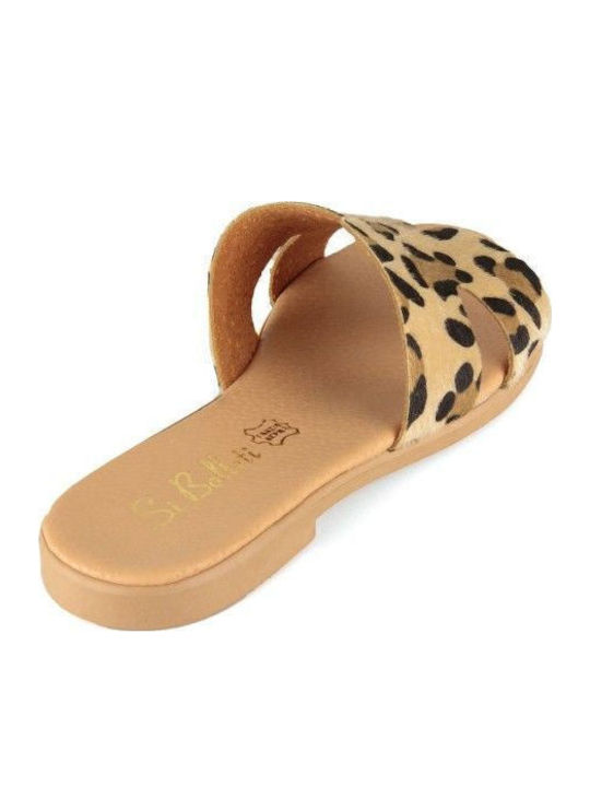 Leather Women's Flat Sandals in Brown Color
