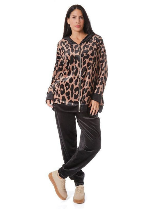 Velvet Animal Print Tracksuit Set