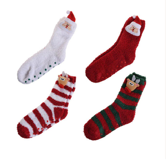 Christmas Decorative White Socks with Santa Claus