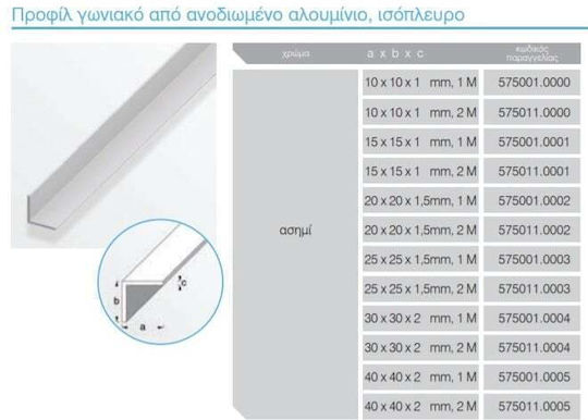 Alfer Aluminium Προφίλ Σκαλοπατιών Αλουμινίου Ασημί 200x1.9x0.8εκ.