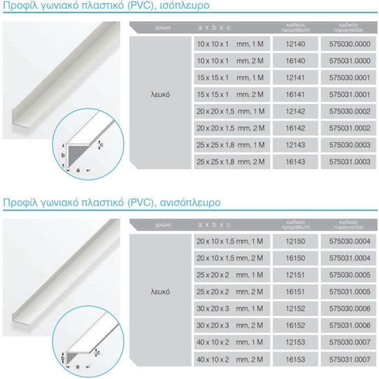 Profile PVC for Steps Pvc White 10x10x1mm 1m 100x1x1cm