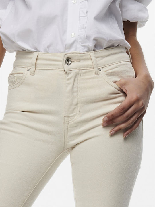 High Waist Women's Jean Trousers Flared in Skinny Fit Ecru