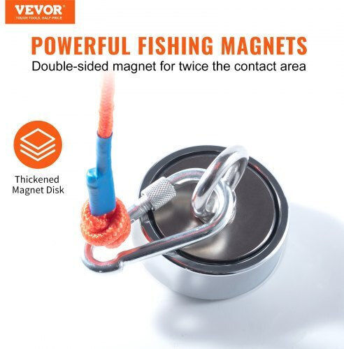 Vevor Magnetic Fishing Set 1200lbs Double-Sided Pull Force 2.95" Magnet Rope Hook Gloves Waterproof Case Cxdytzsm1200tnz8sv0