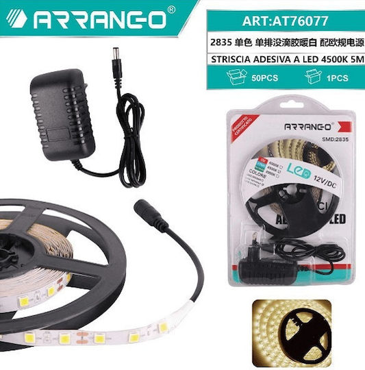 Arrango LED Strip 12V Natural White Light 5m Type SMD2835 with Power Supply