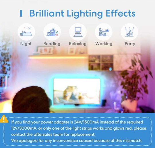 Meross LED Лента MSL320 12V RGB Светлина 2x5m с Захранване & WiFi Контролер