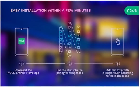 Nous Smart Ταινία LED Wi-Fi 220V RGB Φως 10m Τύπου SMD5050 με Τροφοδοτικό, Τηλεχειριστήριο & WiFi Controller