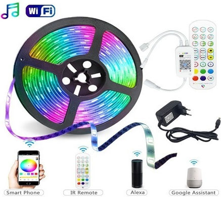 Rixme Водоустойчива LED Лента Rixme С USB порт 5V RGB Светлина 5м Тип SMD5050 с Захранване & Дистанционно управление