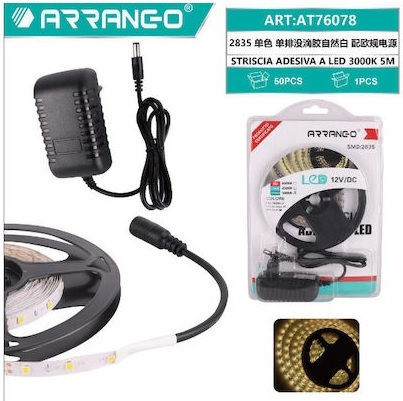 Arrango Waterproof LED Strip 12V Warm White Light 5m Type SMD2835 with Power Supply
